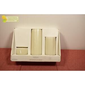 Hearth & Hand Magnolia 3ct Unscented 3x3/3x6/3x8 Ribbed Pillar Candles Cream